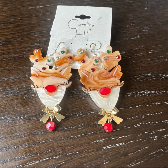 Festive Red and Gold Reindeer Earrings - Picture 2 of 2